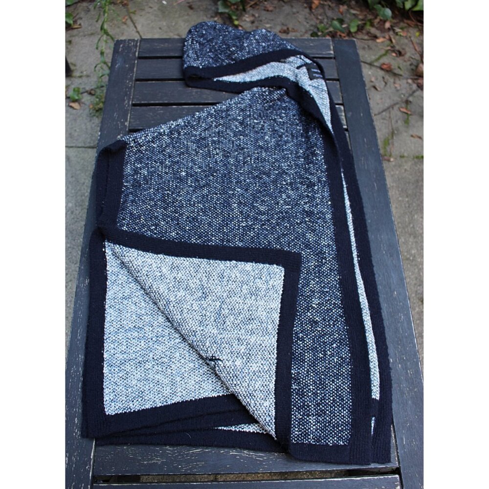 Zara Knit - Women's Stretch Wool Tweed Hooded Poncho in Navy,, Med Oversized - Picture 10 of 10